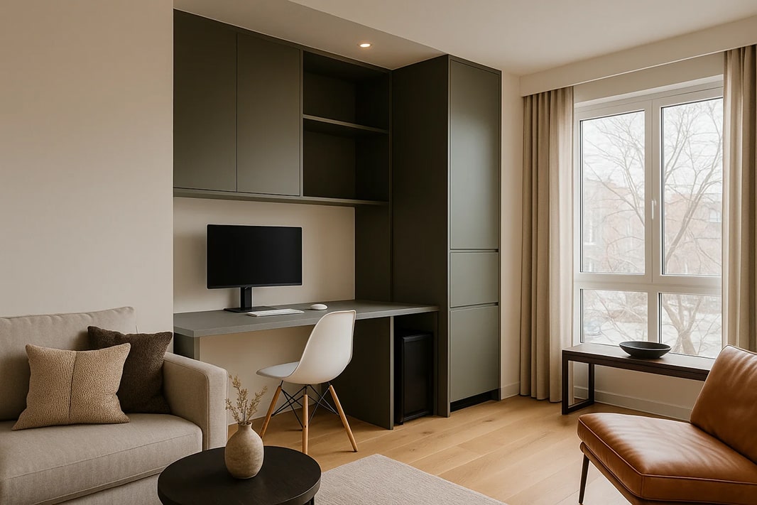 bureau sur mesure en bois avec bibliothèque noire