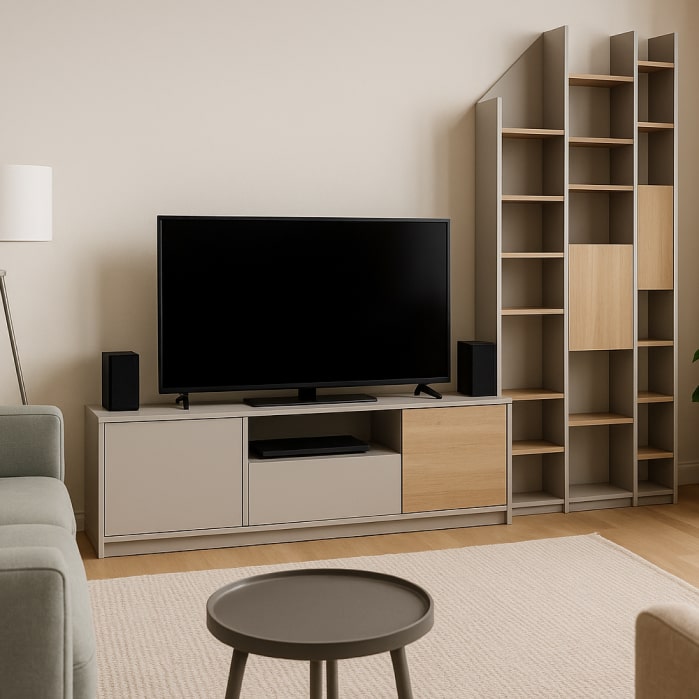 meuble tv sur mesure avec bibliothèque