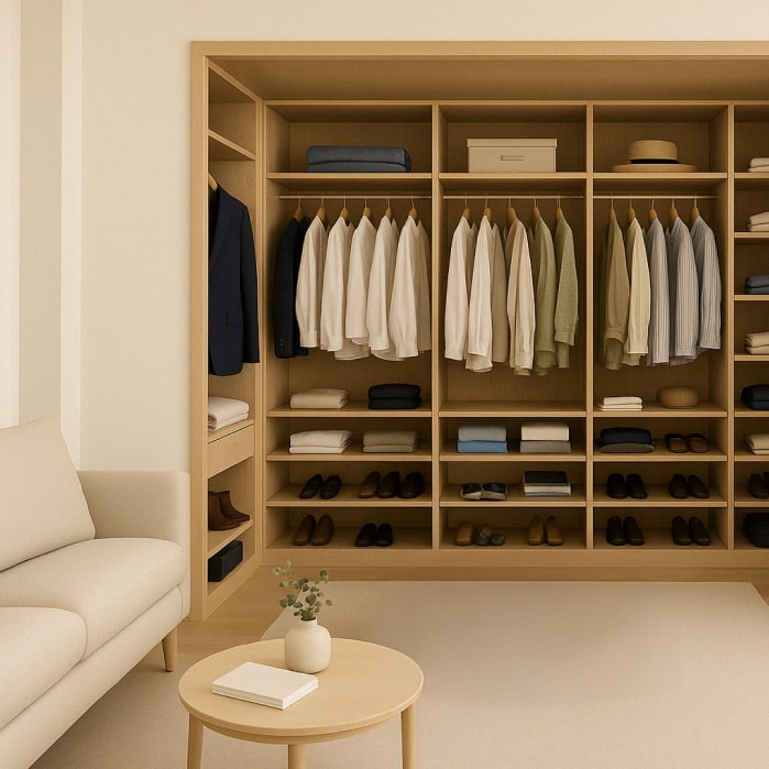 walk in sur mesure en bois foncé avec tiroirs blancs