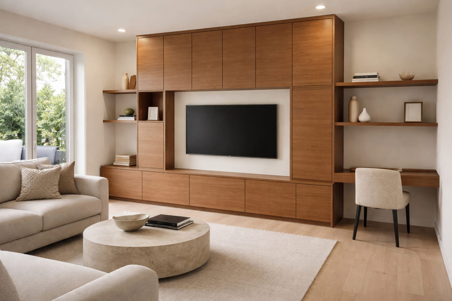 Meuble tv contemporain sur mesure créé par ADN Design dans le grand-montréal
